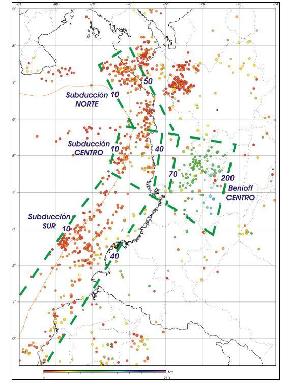Figura 3: Marco sismotectónico del Suroccidente Colombiano Benioff Centro (Fuente sismogénica