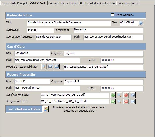 Ejemplos de capturas de pantalla del programa de gestión: Introducción de datos generales Introducción de datos de la obra