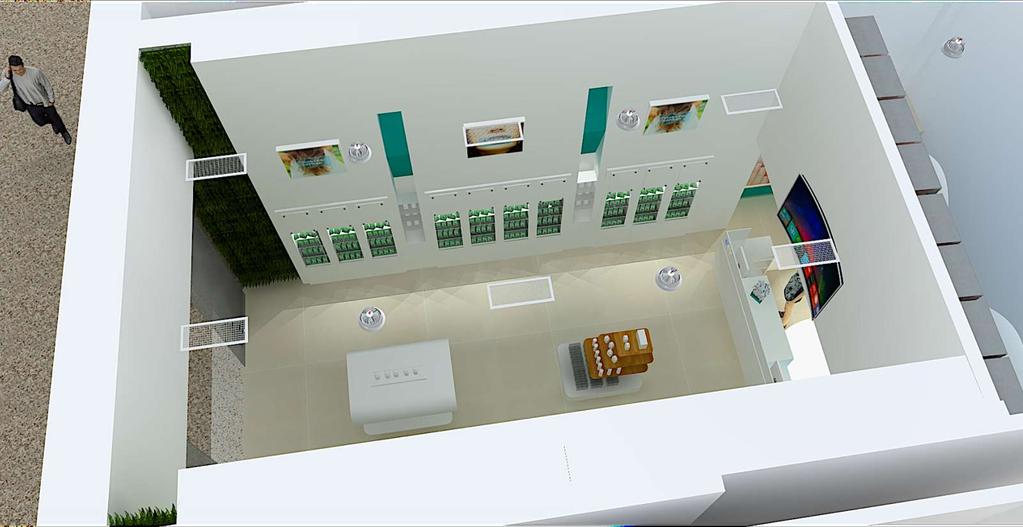 Vista General Área de Exposición Muebles en Madera en HDMF de 14mm acabado Lacado Blanco Poliuretano Semi-Brillo.