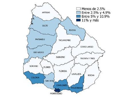 Desarrollo de capacidades teniendo en cuenta las disparidades territoriales Contribucion al PIB por departamento Departamento Participación en el PIB Montevideo 50,8% 51% Canelones 9,3% Maldonado