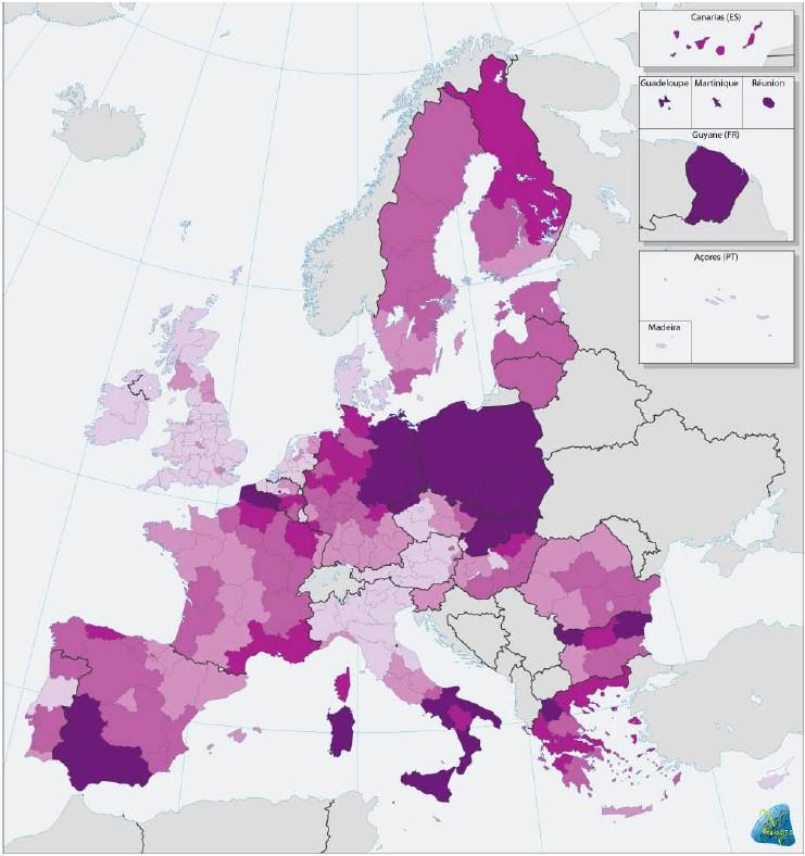 Diferencias regionales en la UE Tasa