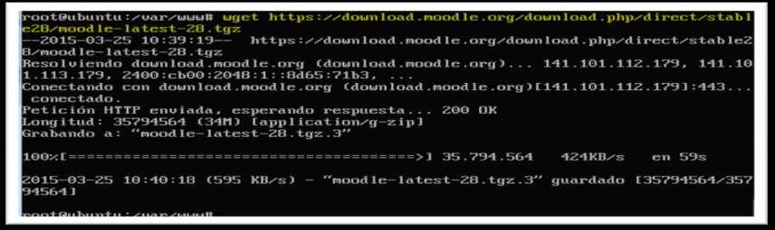 - Voy a descargar, en /var/www, el archivo Moodle desde la página de Internet #wget https://download.moodle.