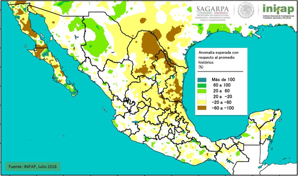 centro-sur del estado de Zacatecas (Figura 2), esto representa de manera general una lluvia ligeramente inferior al promedio