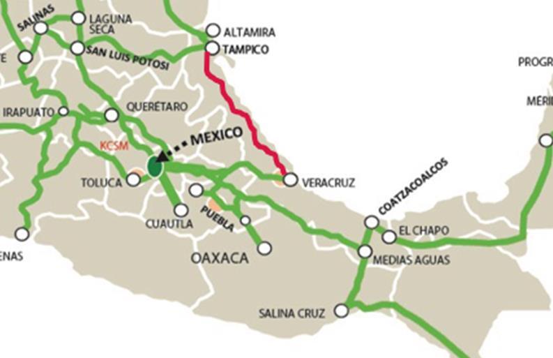 NUEVOS PROYECTOS Vías del Sureste Mediano Plazo (2/3) Veracruz - Tampico Fortalece la redundancia de la red ferroviaria: Habilita una nueva ruta al norte del país y hacia EE.UU.