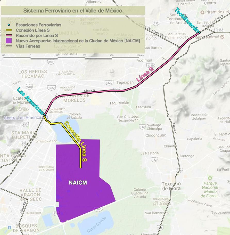 NUEVOS PROYECTOS Transporte de Pasajeros NAIM Teotihuacán Tipo de vía Elástica Línea S (Concesionada FTVM) Longitud Espuela de conexión 8.753 km 31.546 km Recorrido en línea S 22.