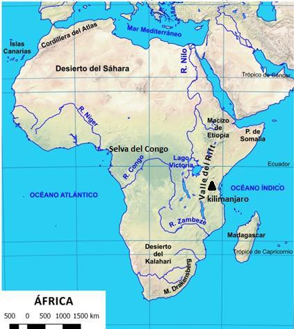 ÁFRICA Tamaño: Es el tercer continente más grande del planeta. Relieve: Está lleno de contrastes: tiene enormes desiertos, como el del Sáhara, selvas, como la del Congo.