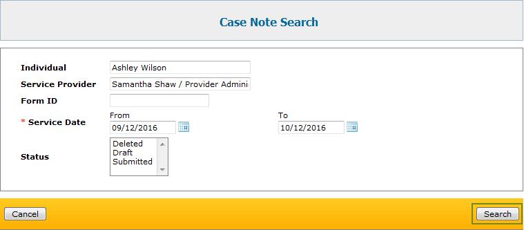 En la página "Búsqueda Nota de Caso", ingrese parámetros de búsqueda relevantes que le ayudarán a localizar sus Notas de caso requeridas.