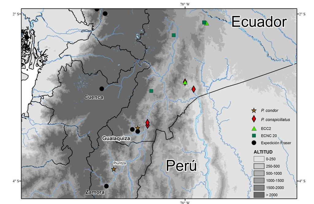 Figura 18. Mapa de la primera expedición de Luis Fraser a los Andes de Ecuador.