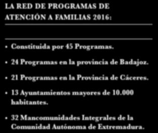 21 Programas en la Provincia de Cáceres. 13 Ayuntamientos mayores de 10.