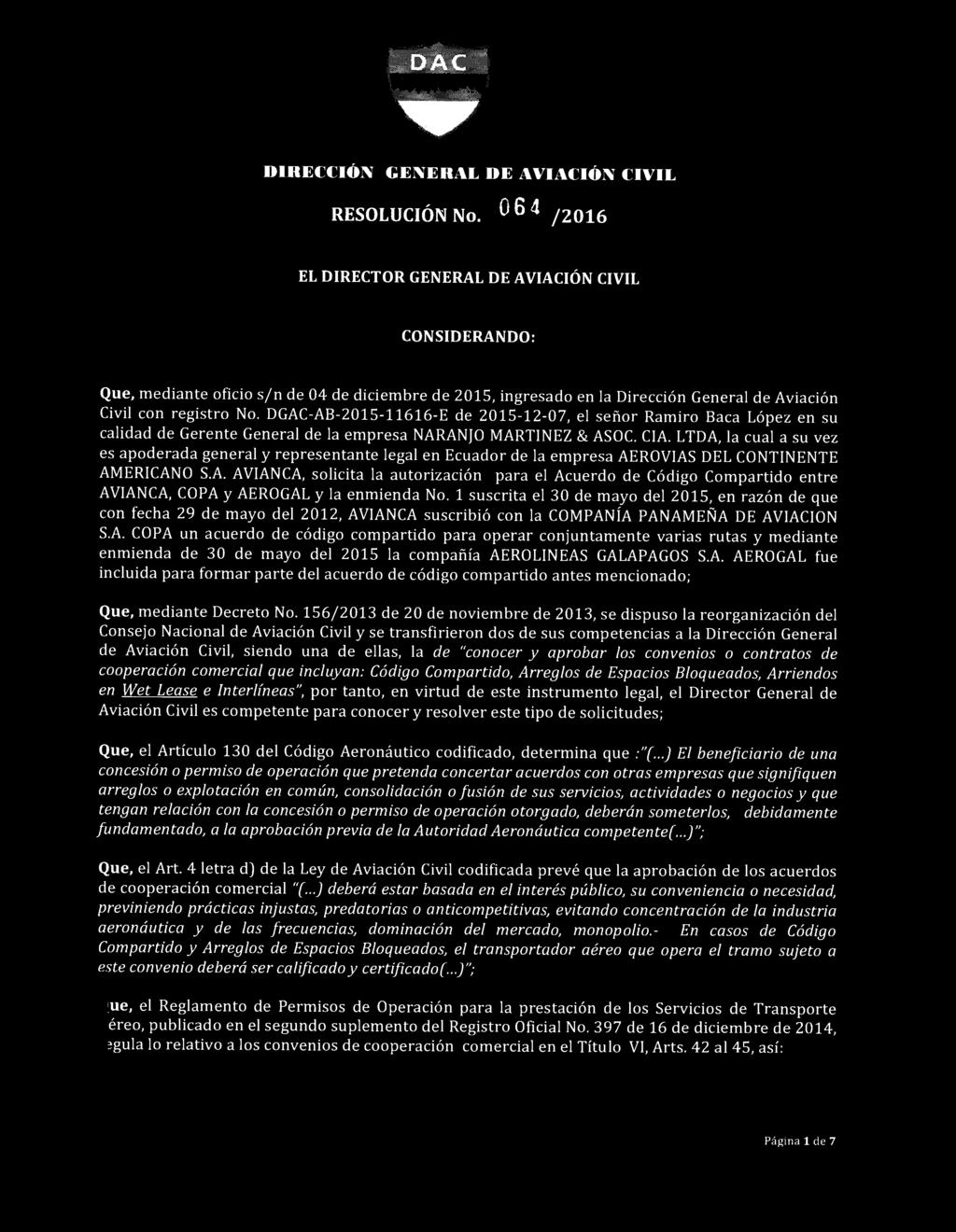 DIBECCU)N GENERAL DE AVIACION CIVIL RESOLUCION No.