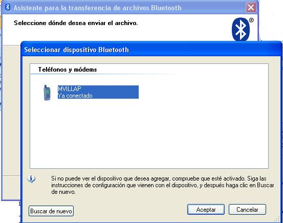 6. Desde la ventana Asistente para la transferencia de archivos Bluetooth introduzca un clave compartida entre su