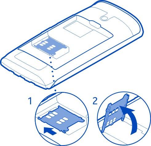 10 Inicio 5 Inserte la tarjeta SIM en el soporte. Asegúrese de que la superficie de contacto de la tarjeta mire hacia abajo cuando se baje el compartimento de la tarjeta SIM.