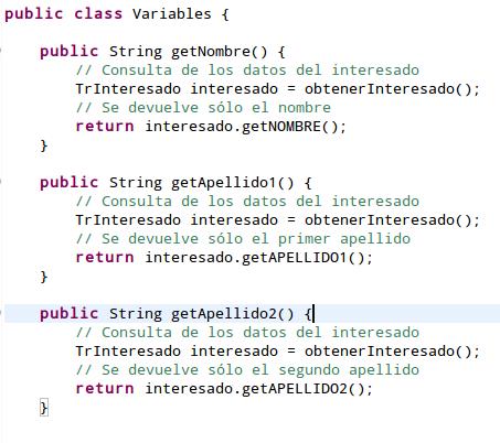 Normalmente, se tiende a desarrollar el código que representa a cada variable en métodos separados e independientes (agrupados bajo la misma clase, o no, según diseño), instanciándose la clase que