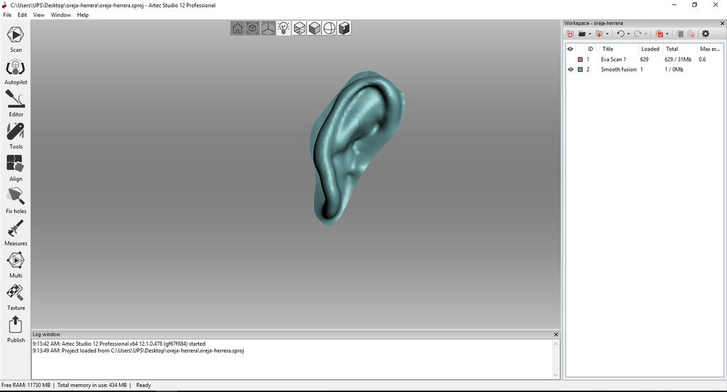 escáner 3D, este tipo de programa nos ayuda a dar los respectivos detalles a la oreja escaneada y