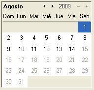 Con esta herramienta se puede seleccionar una fecha de forma sencilla, al mover el ratón sobre el calendario se iluminarán los días por los cuales pase, elija el día dando doble clic con el botón del