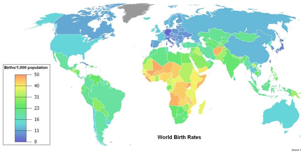 Tasas de natalidad Mundial.