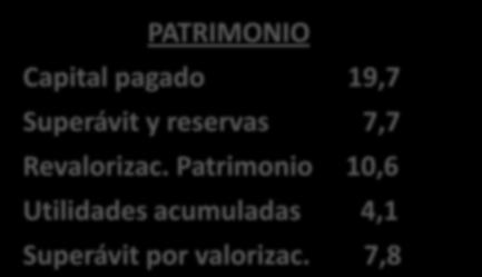 Largo Plazo 10,8 Total Pasivo 50,1 PATRIMONIO Capital pagado 19,7 Superávit y reservas 7,7 Revalorizac.