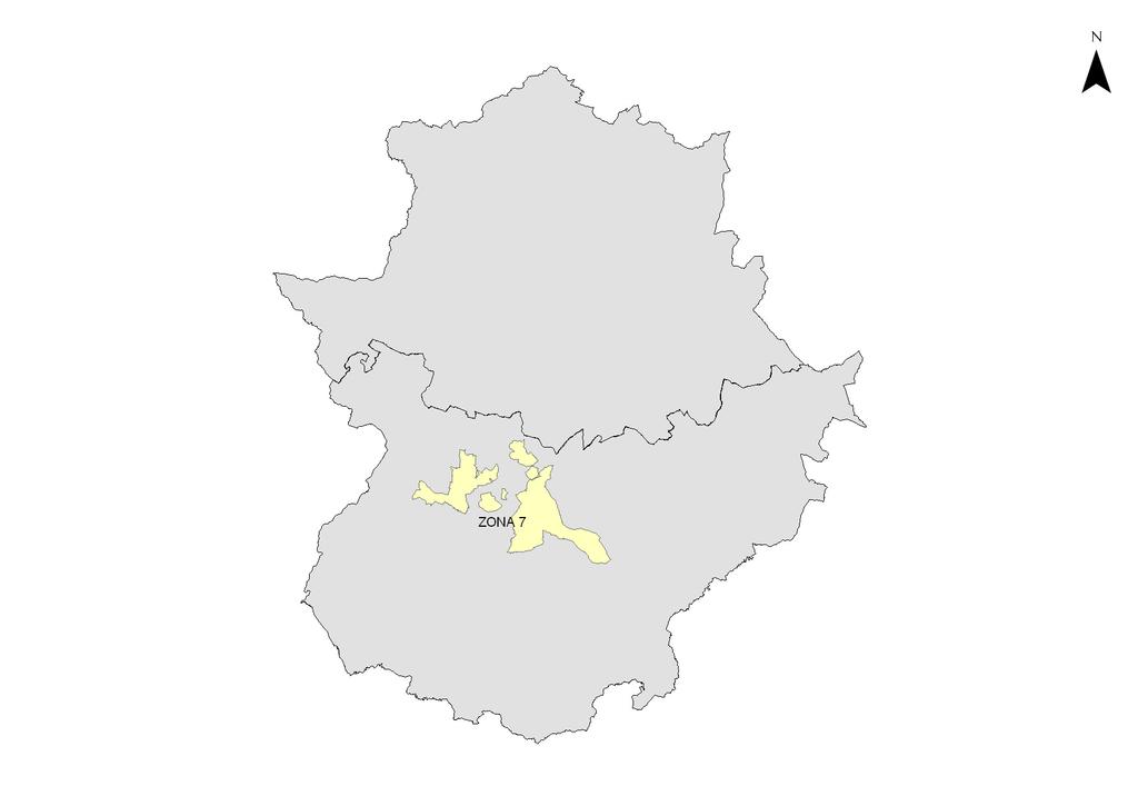 Ubicación de la zona 07 en la comunidad autónoma de Extremadura Los límites naturales de la zona son al sur Tierra de Barros, al este la Serena, al norte las Sierras de San Pedro y Montánchez y al