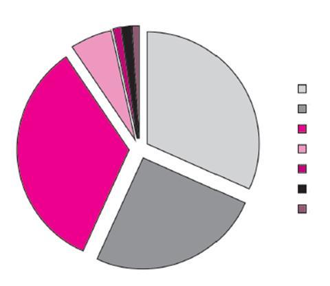 Contribución relativa (%) de los diferentes tipos de animal a la producción de metano en tracto digestivo en Francia Vacas