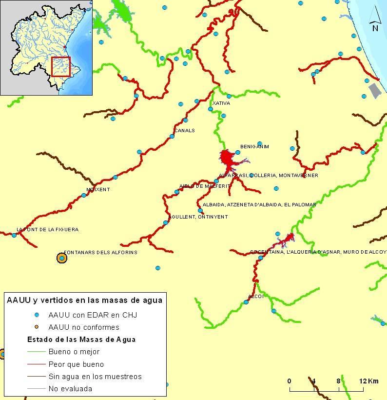 Control de la contaminación y reducción de eutrofización en las cuencas de los ríos Albaida y Serpis Problemática: Los embalses de Bellús y Beniarrés: - Son zona sensible - No alcanzan el buen