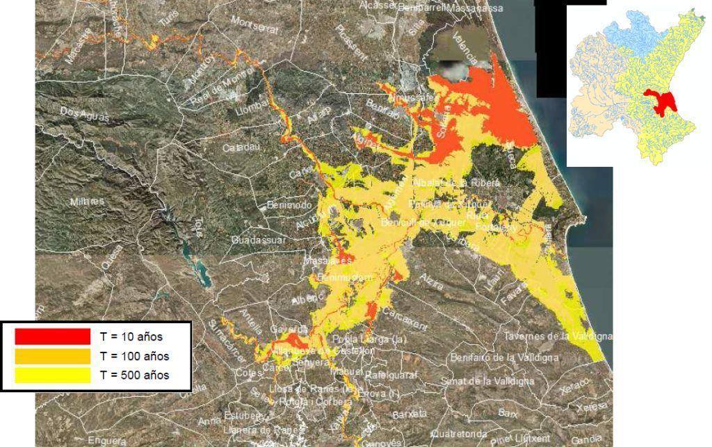Reducción del riesgo de inundación en la DHJ Mapa de peligrosidad en el río Júcar en la Ribera Es necesario mejorar los niveles de protección de zonas con grandes densidades de población.