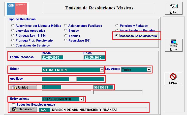 Formulario de Emisión de Resoluciones Masivas.