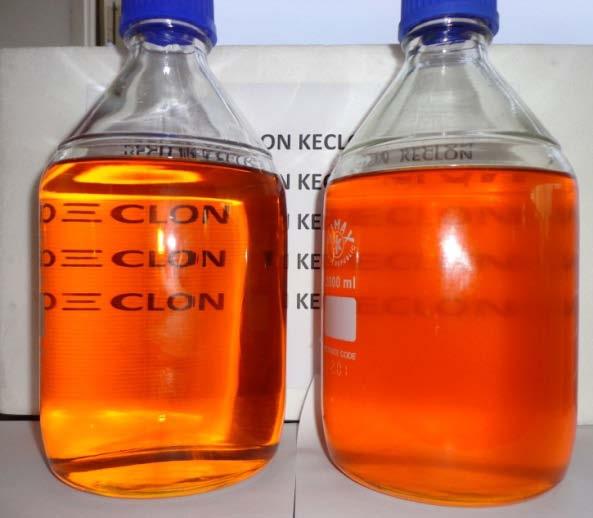 Propiedades del biodiesel tratado Turbidez de muestras de B100 DETECCIÓN DE EG POR GC-FID Arriba: CONTROL Abajo: KECLON 1 - Estándar Interno 2, 3 y 4: EGs Keclon Control Muestra CT (mg/kg) CSFT (seg)
