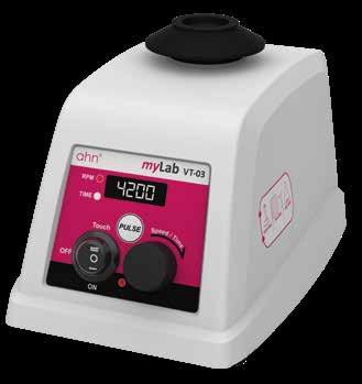 AHN mylab VT-03 Agitador Vórtex Digital 4200 rpm 36 Uso cómodas operaciones rutinarias de mezclado Velocidad máxima ajustable hasta 4200 rpm Pantalla digital velocidad regulable con un intervalo de