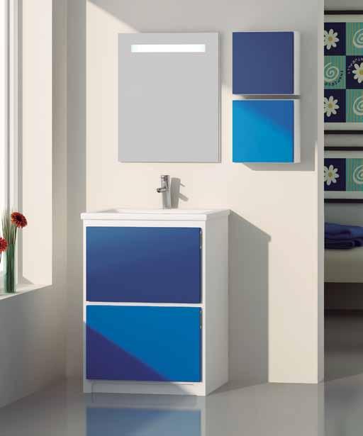 Conjunto 60 en tonalidad azul CARACTERÍSTICAS GENERALES Mobiliario a suelo para lavabo cerámico de consola. Disponible en 60 cm.
