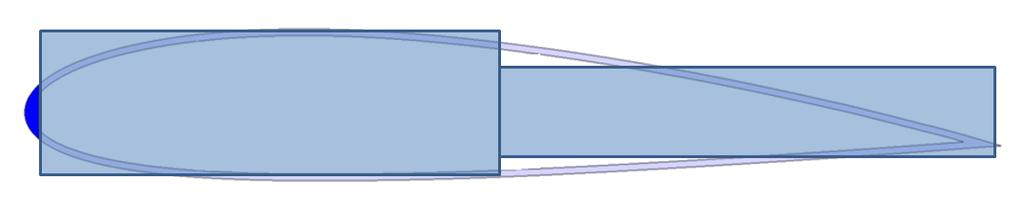 Figura 21 - Cálculo de la superficie del perfil utilizando dos rectángulos El borde de ataque se realizará con un segmento de madera de balsa construido de manera que se adapte perfectamente al