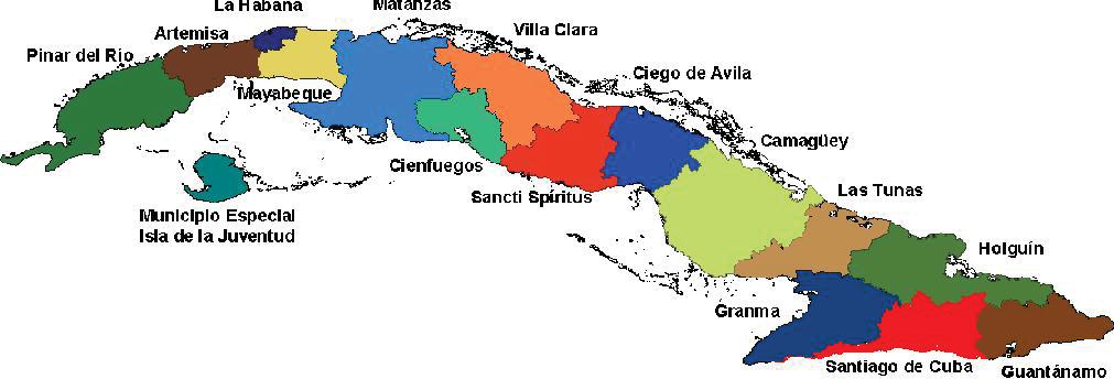 1- Cuba: Datos Generales 2014 Nombre del país Cuba División Político - Administrativa Provincias (U) 15 Municipio Especial (U) 1 Municipios (U) 167 Capital La Habana Idioma oficial Español Humedad