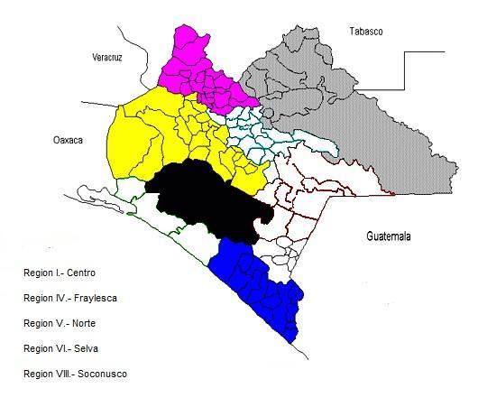 Figura 6.- Regiones del estado de Chiapas productoras de carne de ovino Fuente: Datos tomados de la Memoria de las 1ras Jornadas Académica de IZA 2007.