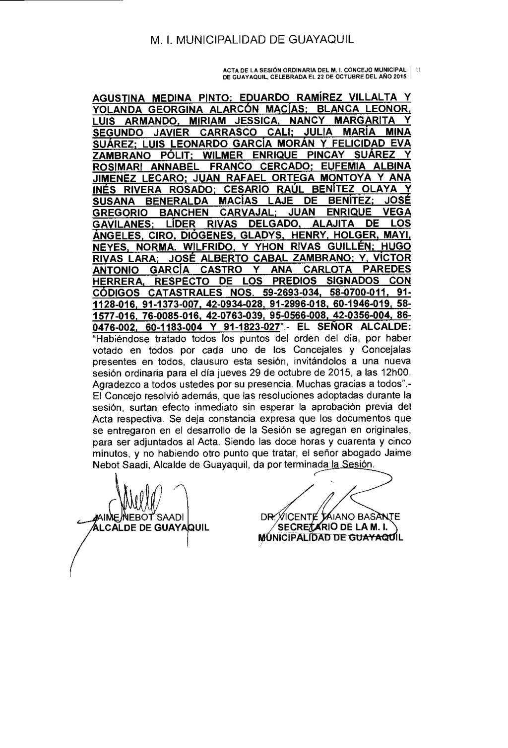 M. I. MUNICIPALIDAD DE GUAYAQUIL ACTA DE LA SESIÓN ORDINARIA DEL M.