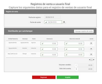 Registrar Ventas a Usuario Final Dist. por Autotanque 4/5 Ahora aparecerá la pantalla de confirmación con los datos definitivos con los que se generarán los Registros.