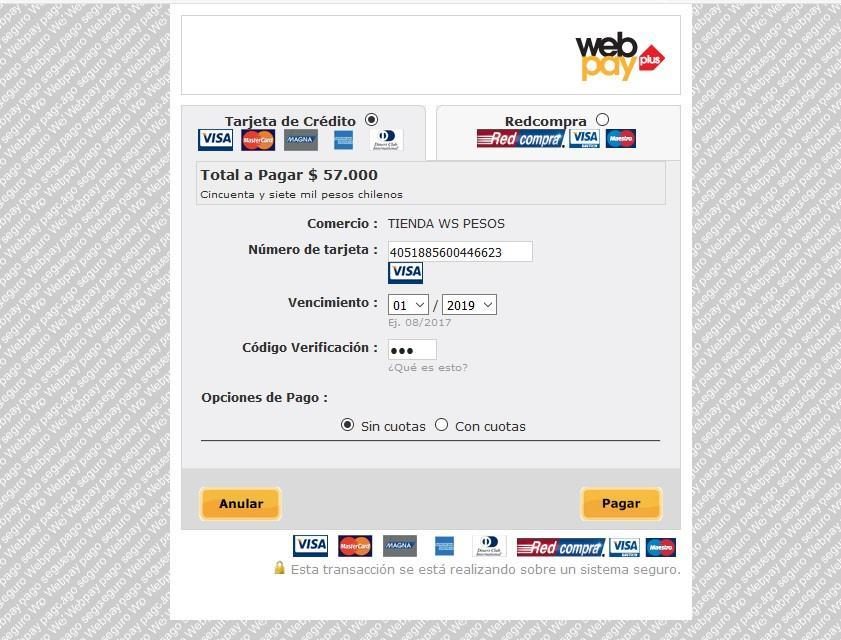 Al dar clic al botón Pagar, será redireccionado directamente a la página segura de WebPay para que realice el correspondiente pago de la compra, como en cualquier otra
