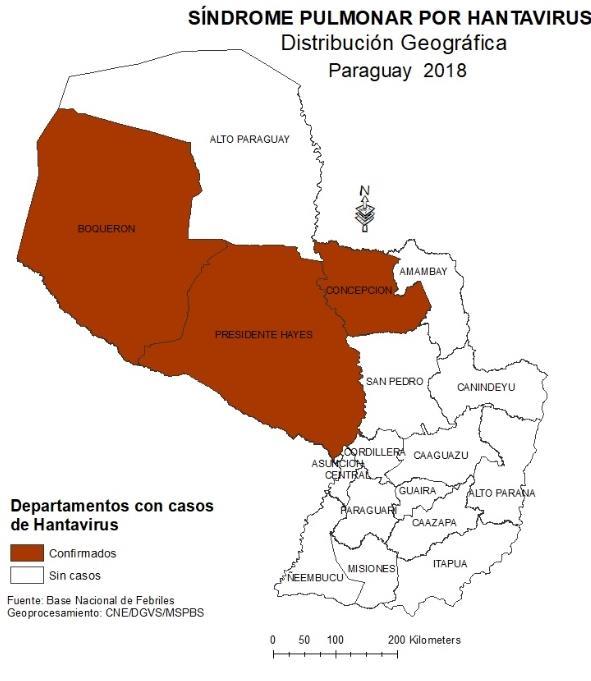 LEPTOSPIROSIS Mapa 9 Hasta el 07 de julio del 2018 (SE 27) se registraron 6 casos confirmados, que corresponden a pacientes procedentes de los departamentos de Paraguarí, Boquerón, Capital, y