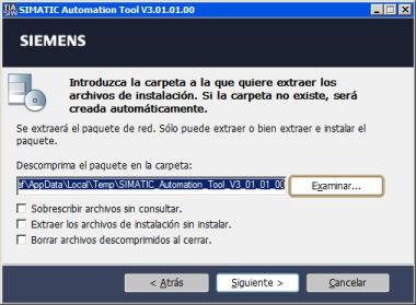 1.8 Instalación con el archivo.exe autoextraíble 1.8 Instalación con el archivo.exe autoextraíble Para instalar SIMATIC Automation Tool con el archivo.exe autoextraíble, proceda del siguiente modo: 1.