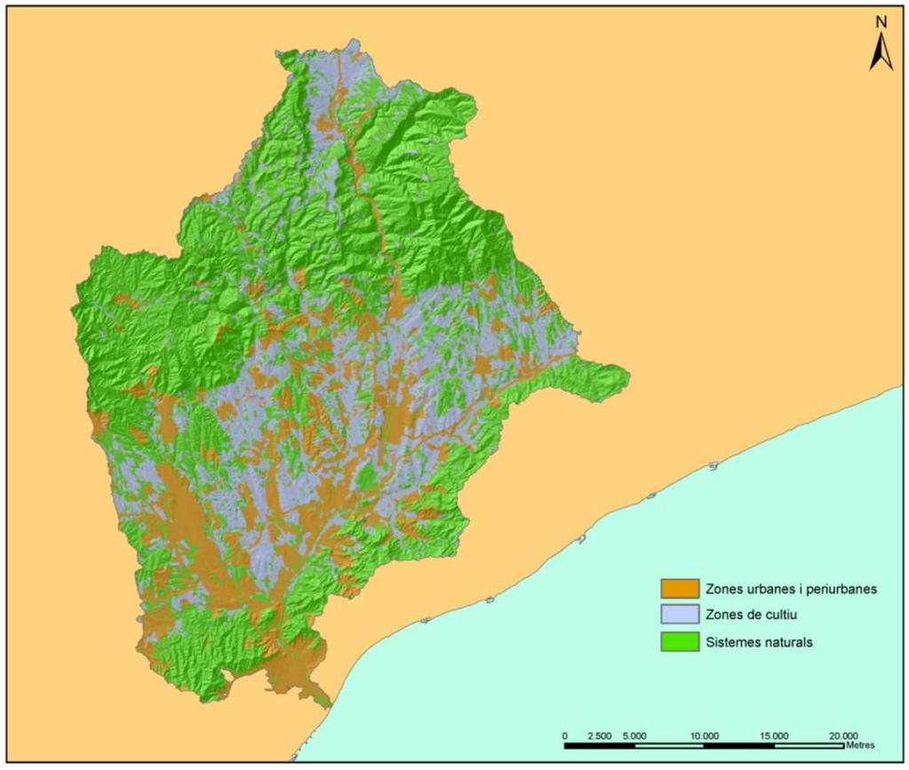 % de superficie de la subconca Distribució general d'usos del sòl per subconca 100% 90% 80% 70% 60% 50% Sistemes naturals Zones de conreu Zones urbanes i periurbanes 40% 30% 20% 10% 0% RIU MOGENT RIU
