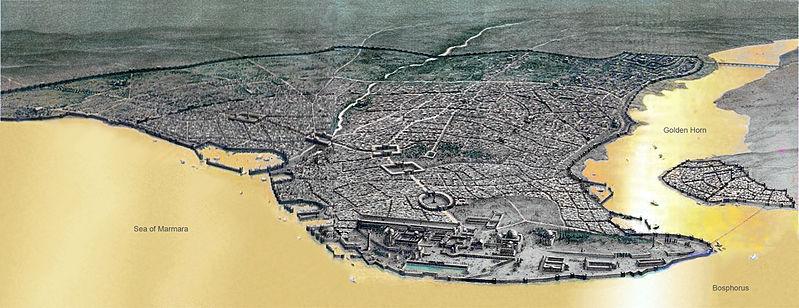 El 11 de mayo de 330 Constan6no inauguró a orillas del Bósforo la "Nueva Roma", Constan6nopla, asentada sobre la an6gua ciudad griega de Bizancio.