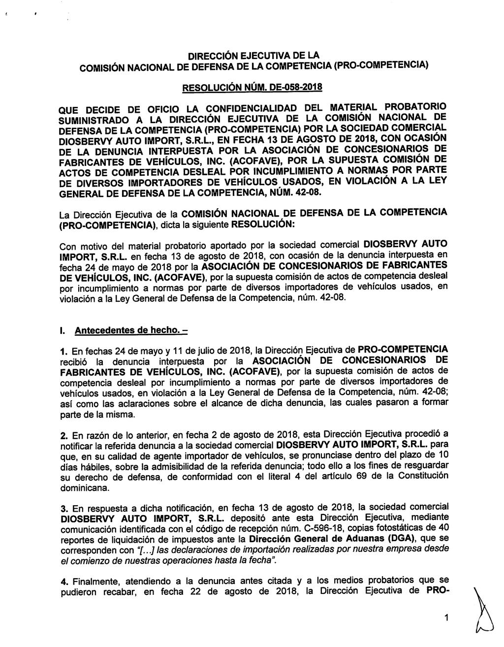DIRECCIÓN EJECUTIVA DE LA COMISIÓN NACIONAL DE DEFENSA DE LA COMPETENCIA (PRO-COMPETENCIA) RESOLUCIÓN NÚM.