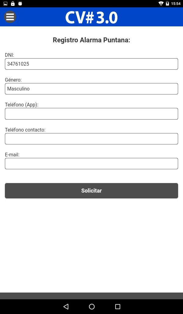 Registro: A través de esta opción el usuario será capaz de registrarse y obtener un serial, que será enviado a su correo electrónico, con el cual podrá hacer uso de la aplicación móvil Alarma Puntana.