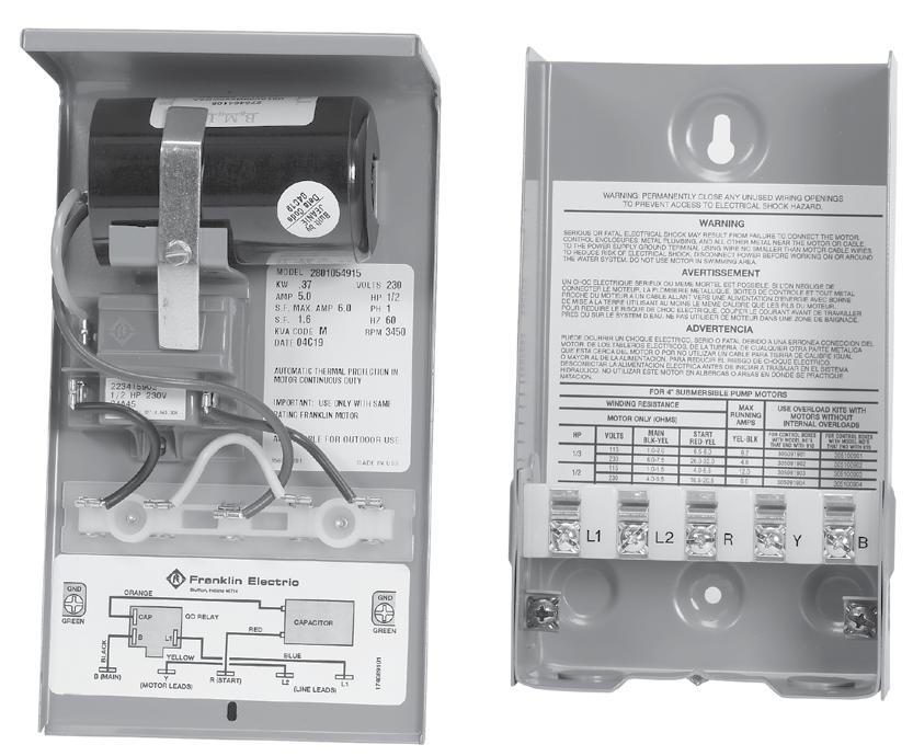 Cajas de Control para Motor Sumergible Gabinete Cajas de Desconexión Rápida (QD) y con Capacitor de Trabajo (CRC) n Orificios: Inferior: 2 orificios de 0.88 y 1 orificio de 1.31.