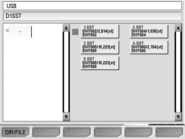 Si pulsa una vez el botón F1 DIR/FILE, como indica la [Fig. 5.3.2-3], el cursor rojo de selección pasará a la pantalla de selección del diseño.