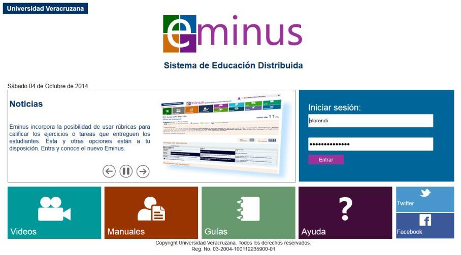 las diversas E.E. que nos toca impartir. Crear un curso en Eminus Para crear un curso primero debemos acceder a Eminus Acceder a Eminus En primer lugar ingresamos a Eminus en el url: http://eminus.uv.