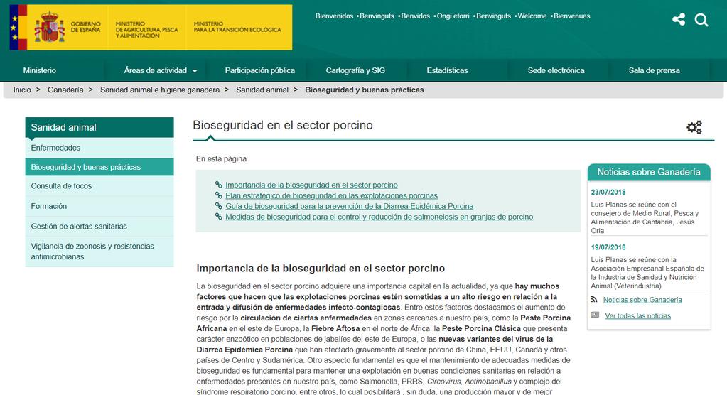 Espacio Web destinado a la Bioseguridad https://www.mapama.gob.