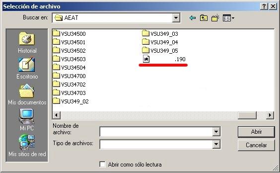 Se abre una ventana para seleccionar el fichero generado previamente con un programa de ayuda.