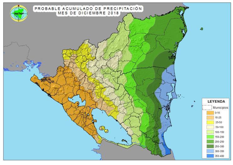 Perspectivas Climáticas para diciembre 2018 En diciembre existe una probabilidad de que las precipitaciones presenten acumulados por debajo de lo normal en la Región Central y Costa Caribe.