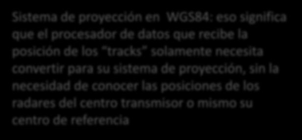 Sistema de proyección en WGS84: eso significa que el procesador de datos que recibe la posición de los tracks solamente necesita convertir