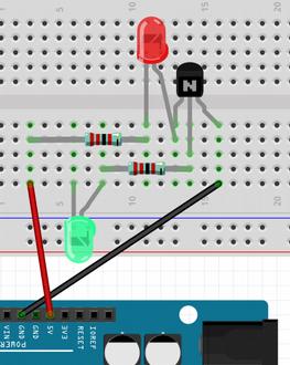 5. TRANSISTORES Práctica 1a: El transistor como interruptor Montaje Circuito Falta cable rojo 1) En esta primera parte SW1 está abierto (no hemos puesto el cable rojo en discontinua).