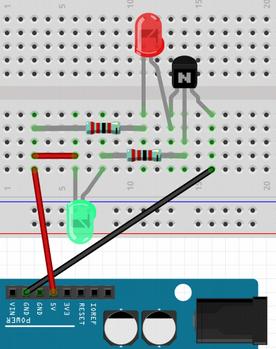 5. TRANSISTORES Práctica 1b: El transistor como interruptor Montaje Circuito Sí hay cable rojo 1) En esta segunda parte SW1 está cerrado (hemos puesto el 2º cable rojo).